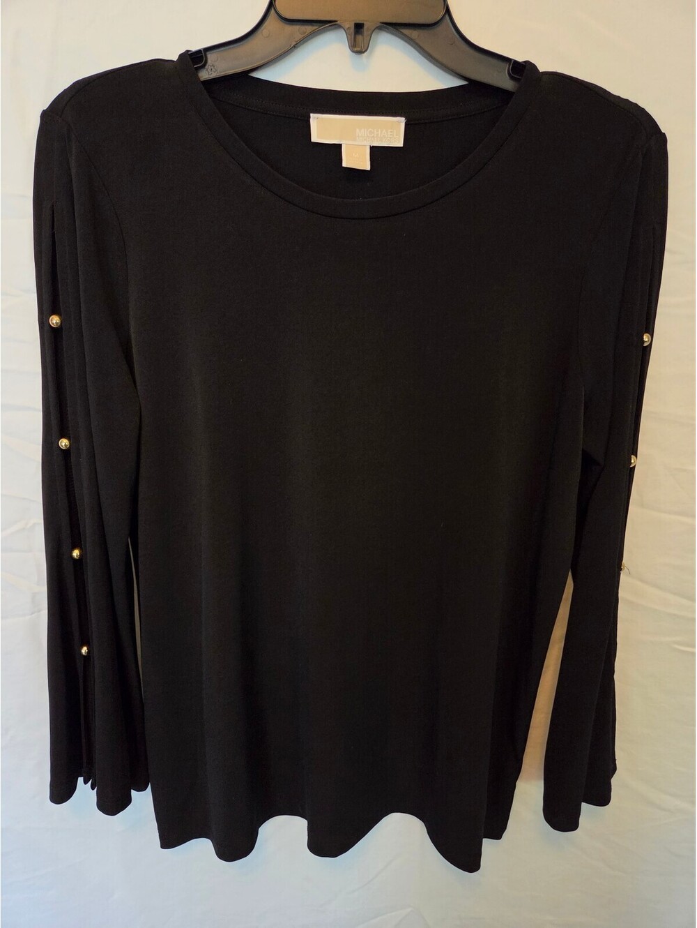 Michael Kors Black Long Sleeve Top with Gold Button Sleeve Detail, Size M